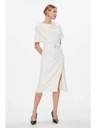 dkny γυναικείο midi φόρεμα με άνοιγμα στο πλάι και ζώνη στη μέση - dd3j233a εκρού