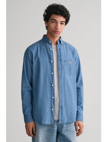 gant ανδρικό denim βαμβακερό πουκάμισο μονόχρωμο με