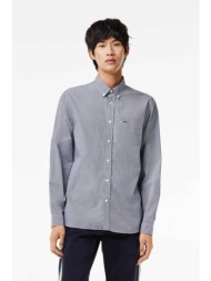 lacoste ανδρικό πουκάμισο gingham βαμβακερό με λογότυπο - ch5621 λευκό