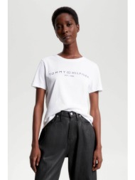 tommy hilfiger γυναικείο βαμβακερό t-shirt μονόχρωμο με contrast logo print και κεντημένη λεπτομέρει