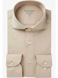 profuomo ανδρικό πουκάμισο μονόχρωμο slim fit `supima knitted` - ppuh30028e μπεζ