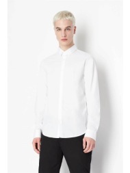 armani exchange ανδρικό πουκάμισο μονόχρωμο με κεντημένο logo - 8nzc31zn28z λευκό