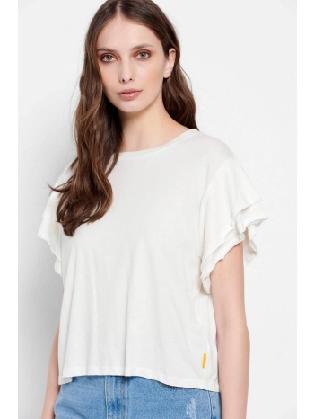 funky buddha γυναικείο βαμβακερό t-shirt μονόχρωμο με βολάν