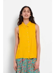 funky buddha γυναικείο πουκάμισο μονόχρωμο με στρογγυλεμένο τελείωμα - fbl007-101-05 κίτρινο