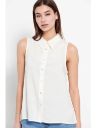 funky buddha γυναικείο πουκάμισο μονόχρωμο με στρογγυλεμένο τελείωμα - fbl007-101-05 λευκό