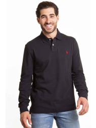 polo ralph lauren ανδρική πόλο μπλούζα με κεντημένο logo slim fit - 710680790045 μαύρο