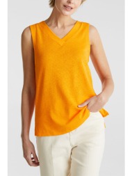 esprit γυναικεία λινή μπλούζα αμάνικη με v λαιμόκοψη - 040ee1k392 πορτοκαλί