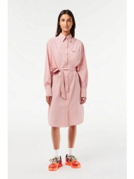 lacoste γυναικείο midi φόρεμα σεμιζιέ πόλο μονόχρωμο με ζώνη - ef5881 ροζ