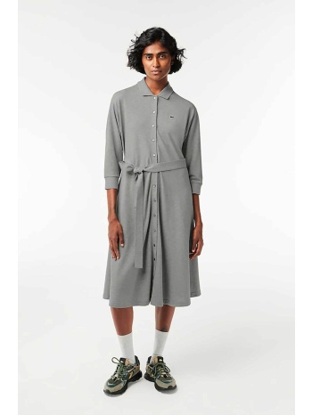 lacoste γυναικείο midi φόρεμα σεμιζιέ πικέ μονόχρωμο με 3/4