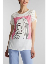 esprit γυναικείo t-shirt με face print - 050eo1k306 λευκό