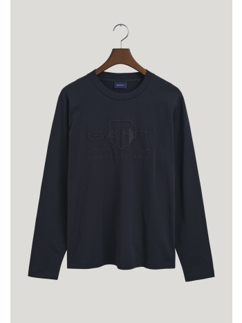 gant ανδρική μπλούζα μονόχρωμη με μακρύ μανίκι και ανάγλυφο