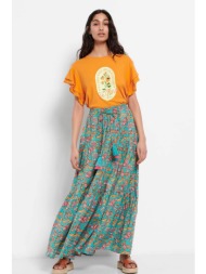 funky buddha γυναικεία maxi φούστα με ελαστική μέση και πολύχρωμο paisley pattern - fbl007-120-14 γα