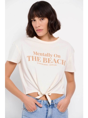 funky buddha γυναικείο crop βαμβακερό t-shirt με contrast