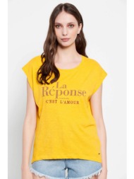funky buddha γυναικείο βαμβακερό t-shirt μονόχρωμο με τυπωμένο και κεντημένο lettering - fbl007-167-