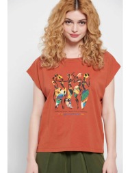 funky buddha γυναικείο βαμβακερό t-shirt μονόχρωμο με african girls print μπροστά - fbl007-185-04 κε