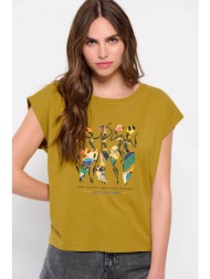 funky buddha γυναικείο βαμβακερό t-shirt μονόχρωμο με african girls print μπροστά - fbl007-185-04 λα