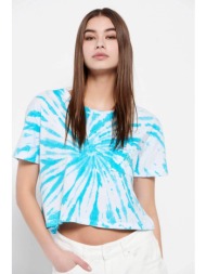 funky buddha γυναικείο βαμβακερό crop t-shirt με all-over tie-dye εφέ - fbl007-409-04 τυρκουάζ
