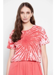 funky buddha γυναικείο βαμβακερό crop t-shirt με all-over tie-dye εφέ - fbl007-409-04 κοραλί