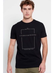 funky buddha ανδρικό t-shirt μονόχρωμο με contrast minimal logo print και logo label στο πλάι - fbm0