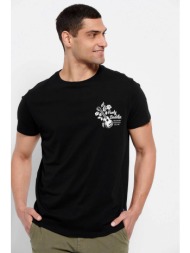 funky buddha ανδρικό βαμβακερό t-shirt μονόχρωμο με τύπωμα στο στήθος - fbm007-364-04 μαύρο