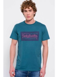 funky buddha ανδρικό βαμβακερό t-shirt με squared logo print μπροστά - fbm007-326-04 πετρόλ