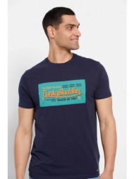 funky buddha ανδρικό βαμβακερό t-shirt με squared logo print μπροστά - fbm007-326-04 σκούρο μπλε