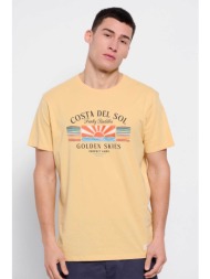funky buddha ανδρικό βαμβακερό t-shirt μονόχρωμο με πολύχρωμο τύπωμα μπροστά - fbm007-061-04 κίτρινο
