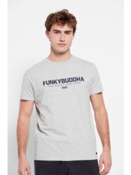 funky buddha ανδρικό βαμβακερό t-shirt με contrast logo print μπροστά - fbm007-324-04 γκρι