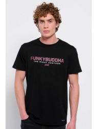 funky buddha ανδρικό βαμβακερό t-shirt με contrast logo print μπροστά - fbm007-324-04 μαύρο