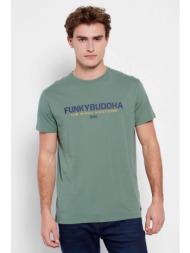 funky buddha ανδρικό βαμβακερό t-shirt με contrast logo print μπροστά - fbm007-324-04 λαδί