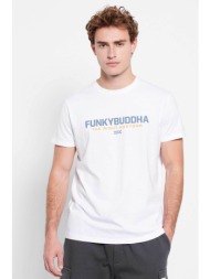 funky buddha ανδρικό βαμβακερό t-shirt με contrast logo print μπροστά - fbm007-324-04 λευκό
