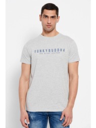 funky buddha ανδρικό βαμβακερό t-shirt μονόχρωμο με logo print και patch μπροστά - fbm007-329-04 γκρ