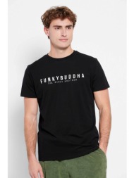 funky buddha ανδρικό βαμβακερό t-shirt μονόχρωμο με logo print και patch μπροστά - fbm007-329-04 μαύ