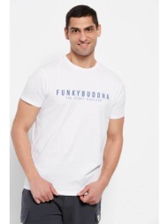 funky buddha ανδρικό βαμβακερό t-shirt μονόχρωμο με logo print και patch μπροστά - fbm007-329-04 λευ