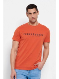 funky buddha ανδρικό βαμβακερό t-shirt μονόχρωμο με logo print και patch μπροστά - fbm007-329-04 πορ