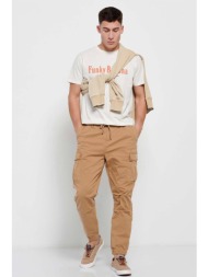 funky buddha ανδρικό cargo παντελόνι μονόχρωμο με logo patches και μέση με κορδόνι - fbm007-034-02 μ