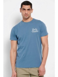 funky buddha ανδρικό βαμβακερό t-shirt μονόχρωμο με logo print στο στήθος - fbm007-027-04 μπλε ραφ