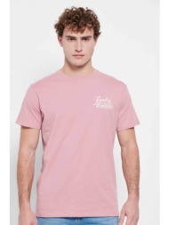 funky buddha ανδρικό βαμβακερό t-shirt μονόχρωμο με logo print στο στήθος - fbm007-027-04 ροζ