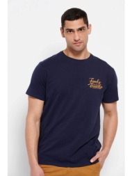 funky buddha ανδρικό βαμβακερό t-shirt μονόχρωμο με logo print στο στήθος - fbm007-027-04 σκούρο μπλ