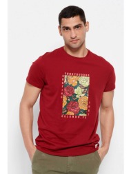 funky buddha ανδρικό t-shirt με framed floral print και logo patch στο πλάι - fbm007-051-04 μπορντό