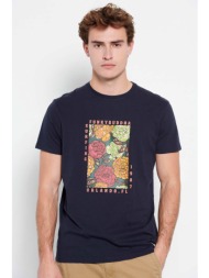 funky buddha ανδρικό t-shirt με framed floral print και logo patch στο πλάι - fbm007-051-04 σκούρο μ