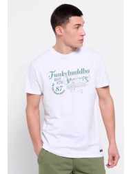 funky buddha ανδρικό βαμβακερό t-shirt μονόχρωμο με retro print μπροστά - fbm007-034-04 λευκό