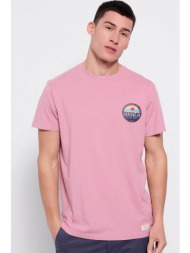 funky buddha ανδρικό βαμβακερό t-shirt μονόχρωμο με circular print στο στήθος - fbm007-062-04 ροζ