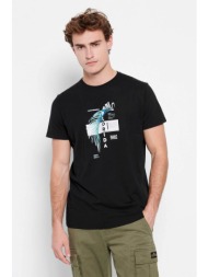 funky buddha ανδρικό βαμβακερό t-shirt μονόχρωμο με graphic print μπροστά - fbm007-059-04 μαύρο