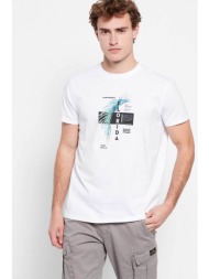 funky buddha ανδρικό βαμβακερό t-shirt μονόχρωμο με graphic print μπροστά - fbm007-059-04 λευκό