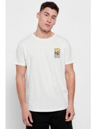 funky buddha ανδρικό βαμβακερό t-shirt μονόχρωμο με τυπώματα και letterings - fbm007-064-04 κρέμ