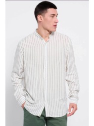 funky buddha ανδρικό πουκάμισο από λινό με all-over yarn dyed ριγέ σχέδιο - fbm007-075-05 λευκό