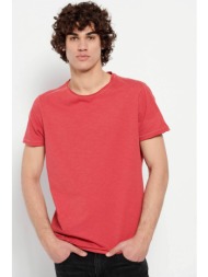 funky buddha ανδρικό βαμβακερό t-shirt μονόχρωμο με ανάγλυφες ραφές - fbm007-074-04 κόκκινο