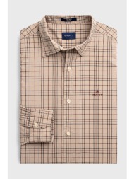 gant ανδρικό καρό πουκάμισο regular fit tech prep™tattersall broadcloth - 3020230 μπεζ