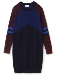 lacoste γυναικείο mini φόρεμα πλεκτό με σχέδιο color block - ef7636 μπλε σκούρο